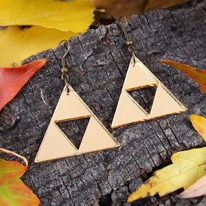 Legendary Gold Triforce Earrings, Hypoallergenic Big Golden Triangle Jewelry, Costume Cosplay Jewelry