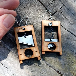 Guillotine Dangle Earring Moving Part Jewelry Design Statement Piece French Revolution Political Conversation Starter Interactive Accessory