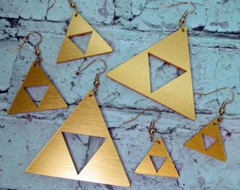 Pick Size – Small Medium Large Triforce Dangle Earrings, Legend of Zelda Cosplay Costume Jewelry