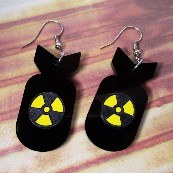 Atomic Nuclear Radioactive Bomb Steam Punk Dangle Earrings, Fallout A Bomb Accessory, Nuclear Goth Jewelry