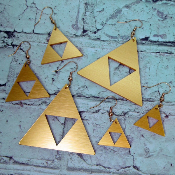 Choix de la taille : petites moyennes grandes boucles d'oreilles pendantes triforce, bijoux fantaisie cosplay Legend of Zelda