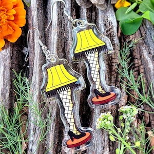 A Christmas Story Leg Lamp Funny Pendant Dangle Earrings, Classic Xmas Holiday Movie Conversation Piece Gift Jewelry