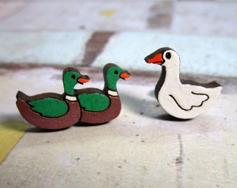 Duck Duck Goose Mismatch Stud Earring Set - Funny Classic Children's Game Theme - Preschool Elementary Teacher Jewelry Gift