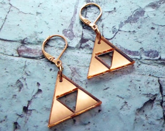 Triforce Earrings, Legend of Zelda Earrings, Golden Lever Back, Small Lightweight Dangle Earrings