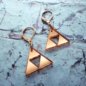 Triforce Earrings, Legend of Zelda Earrings, Golden Lever Back, Small Lightweight Dangle Earrings