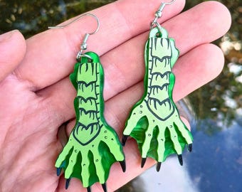 Black Lagoon Creature Earrings, Spooky Acrylic Horror Movie Jewelry, Unique Halloween Dangle Earrings