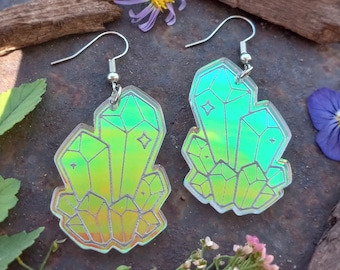 Iridescent Crystal Cluster Earrings, Acrylic Dangle Earrings