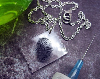 CSI Fingerprint Tape Lift Pendant Necklace, Crime Scene Investigator Murder Mystery Detective, Funny Crime Scene Tech Jewelry