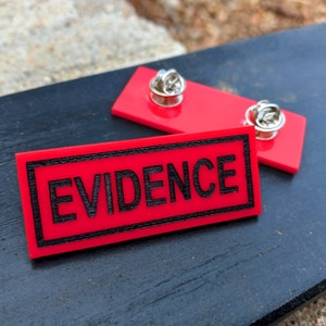 Red Evidence Tape Brooch Pin True Crime Jewelry