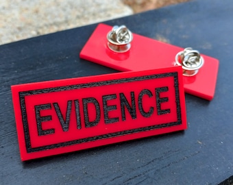 Red Evidence Tape Brooch Pin True Crime Jewelry