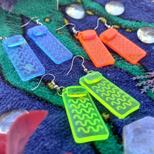 Lounge Style Pool Float Neon Pink, Green OR Blue Summer Dangle Earrings, Funny Summertime Pool Party Beach Day Jewelry