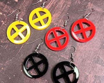 X Circle Logo Dangle Earrings, Comic Cosplay Hypoallergenic Jewelry