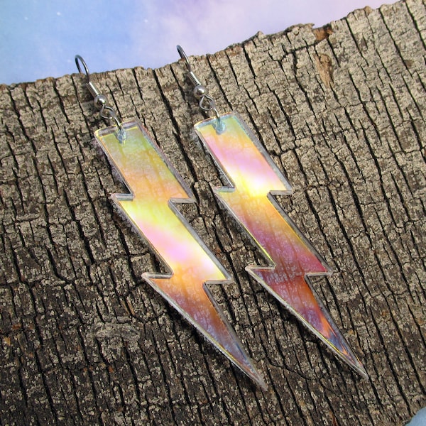 Blitz Ohrringe, Rave Schmuck, irisierend, kantig, extravagant