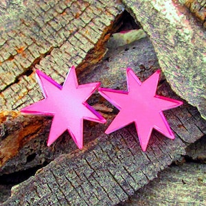 Shiny Pink Star Jem Costume Earrings, 80s Holograms Cosplay Stud Earrings Jewelry image 6