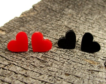 Red and Black Heart Stud Earrings SET - 2 Pair - Harley Quinn Earrings- Valentine's Day Love Jewelry