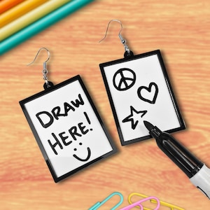 Pendientes colgantes con mensaje en forma de tablero, grandes, interactivos, de protesta y resistencia, joyería DIY con mensaje artístico.