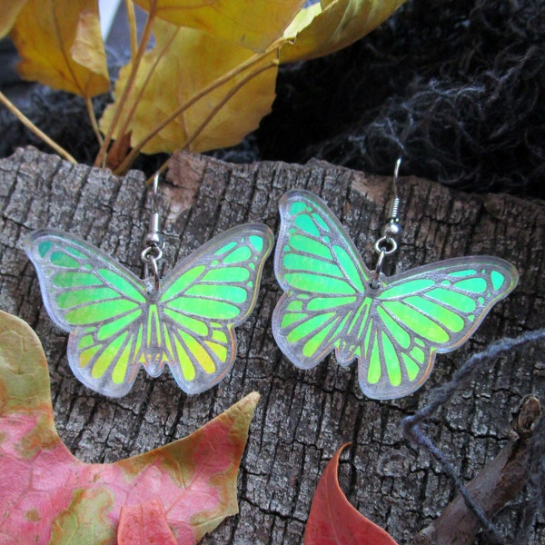 Iridescent Butterfly Wings Dangle Earrings, Spring Summer Statement Jewelry, Lightweight Hypoallergenic Cute Beautiful Butterfly Earrings