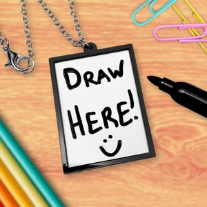 Protest Art Board Pendant Necklace, Large Dry Erase Message DIY Artist Statement Jewelry image 2