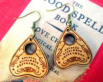 Spirit Board Planchette Dangle Earrings, Wooden Ouija Board Summoning Witch Halloween Earrings Jewelry