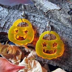 Brincos pendurados fofos de Jack O&#39;Lantern, brincos de declaração de abóbora laranja kawaii de Halloween, Jackolantern