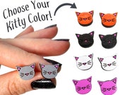 Colorful Kitty Cat Painted Wood Stud Earrings, Choose Color, Cat Lover Face Silhouette Whiskers Jewelry