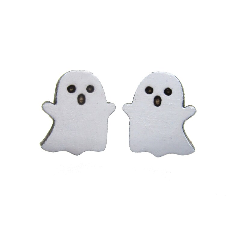 Cute Little Kawaii Wooden White Ghost Stud Earrings Adorable - Etsy