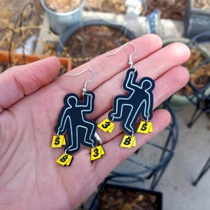 Body Chalk Outline & Evidence Markers Crime Scene Investigator CSI Dangle Earrings, Criminologist Murder Mystery Detective Party Accessories image 5