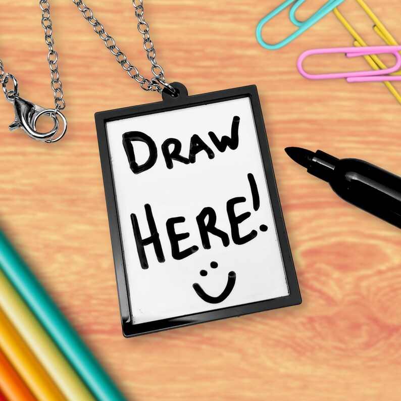 Protest Art Board Pendant Necklace, Large Dry Erase Message DIY Artist Statement Jewelry image 2