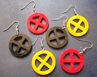 X Logo Cosplay Dangle Earrings in Classic Yellow, Red or Black