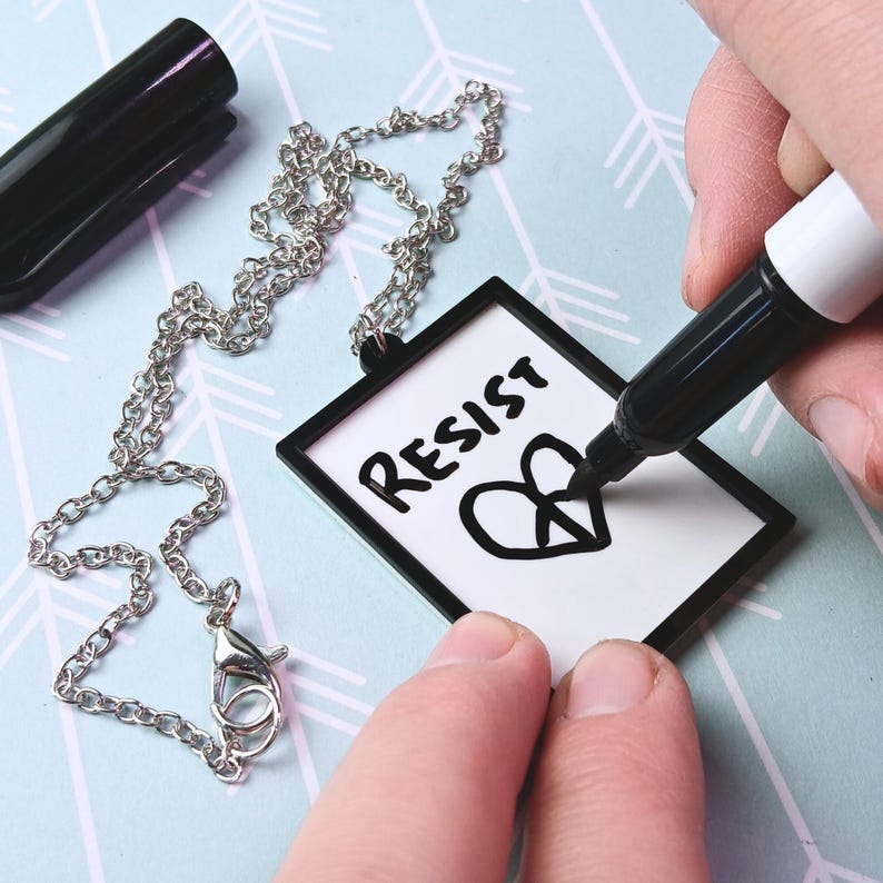 Protest Art Board Pendant Necklace, Large Dry Erase Message DIY Artist Statement Jewelry image 1