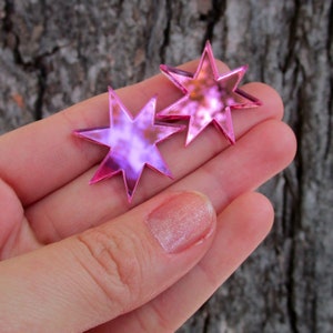 Shiny Pink Star Jem Costume Earrings, 80s Holograms Cosplay Stud Earrings Jewelry image 2