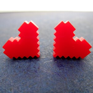 Red 8 Bit Pixel Life Heart Video Game Stud Earrings, Red Heart Gamer Unisex Valentines Day Gift Jewelry image 4