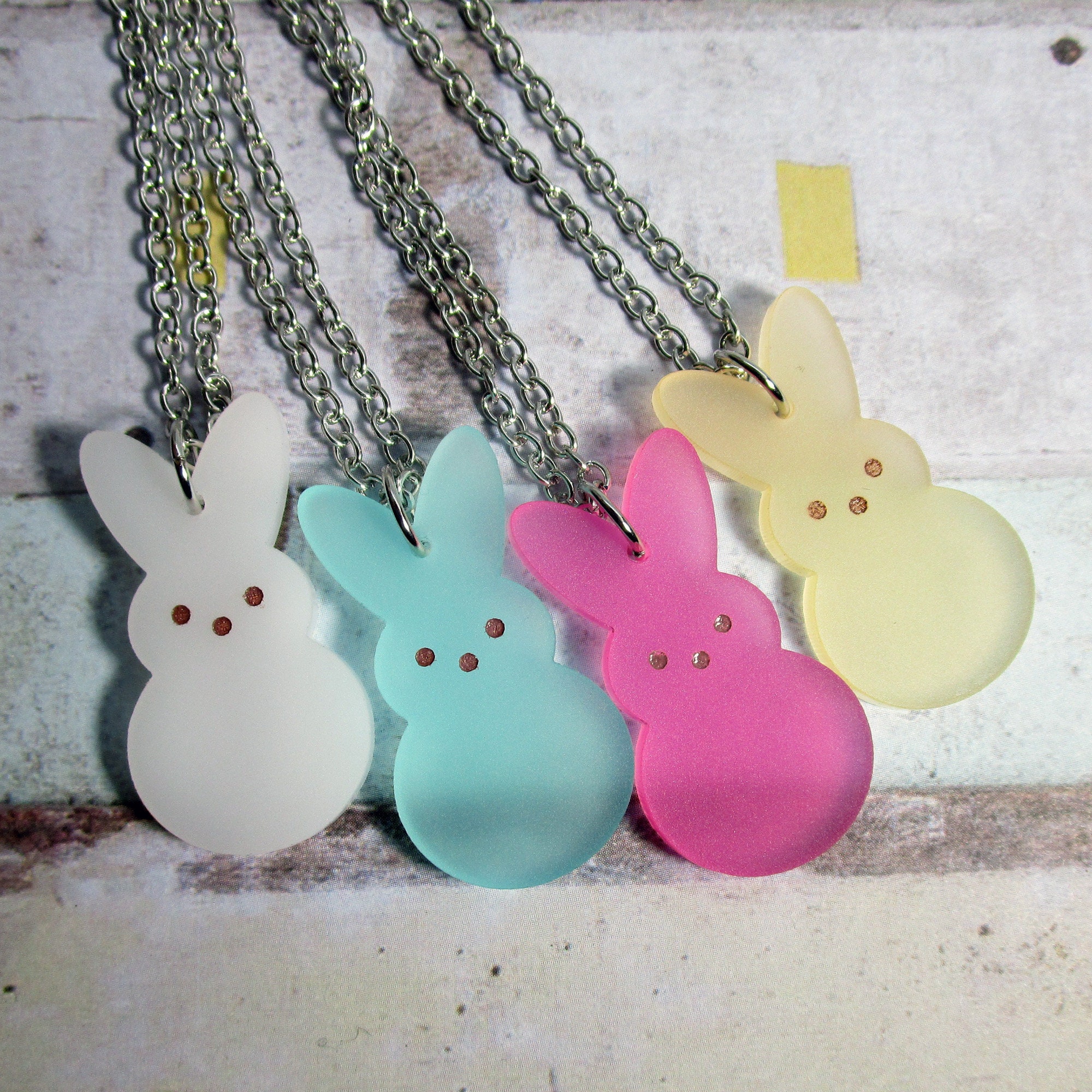 Girls Dainty Beaded Necklace with Small Bunny Peep Center Bead Easter Necklace Pastel Colors Peep Bunny Necklace