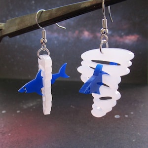 Sharknado Inspired Dangle Earrings, Shark Tornado Funny Unique Statement Earrings Jewelry