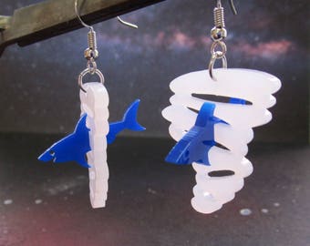 Sharknado Inspired Dangle Earrings, Shark Tornado Funny Unique Statement Earrings Jewelry