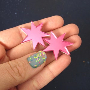 Shiny Pink Star Jem Costume Earrings, 80s Holograms Cosplay Stud Earrings Jewelry image 8