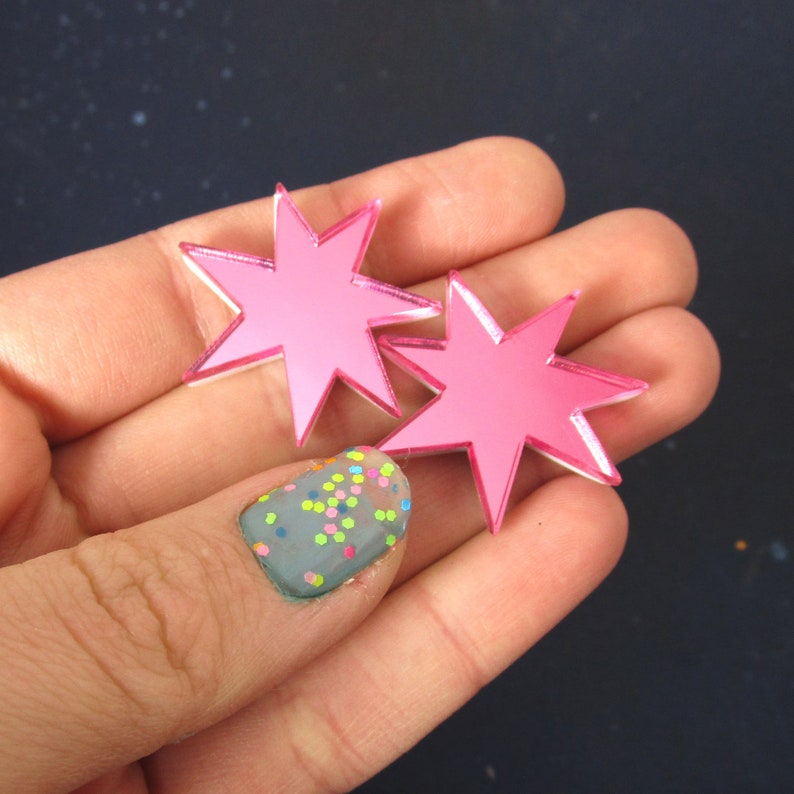 Shiny Pink Star Jem Costume Earrings, 80s Holograms Cosplay Stud Earrings Jewelry image 8