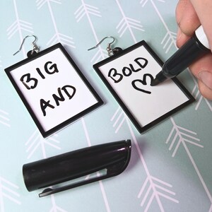 Message Board Dangle Earrings, Large Interactive Protest Resist DIY Artist Statement Jewelry image 12
