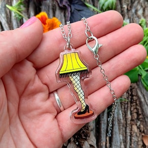 A Christmas Story Leg Lamp Funny Pendant Necklace, Xmas Stocking Stuffer Holiday Movie Statement Jewelry