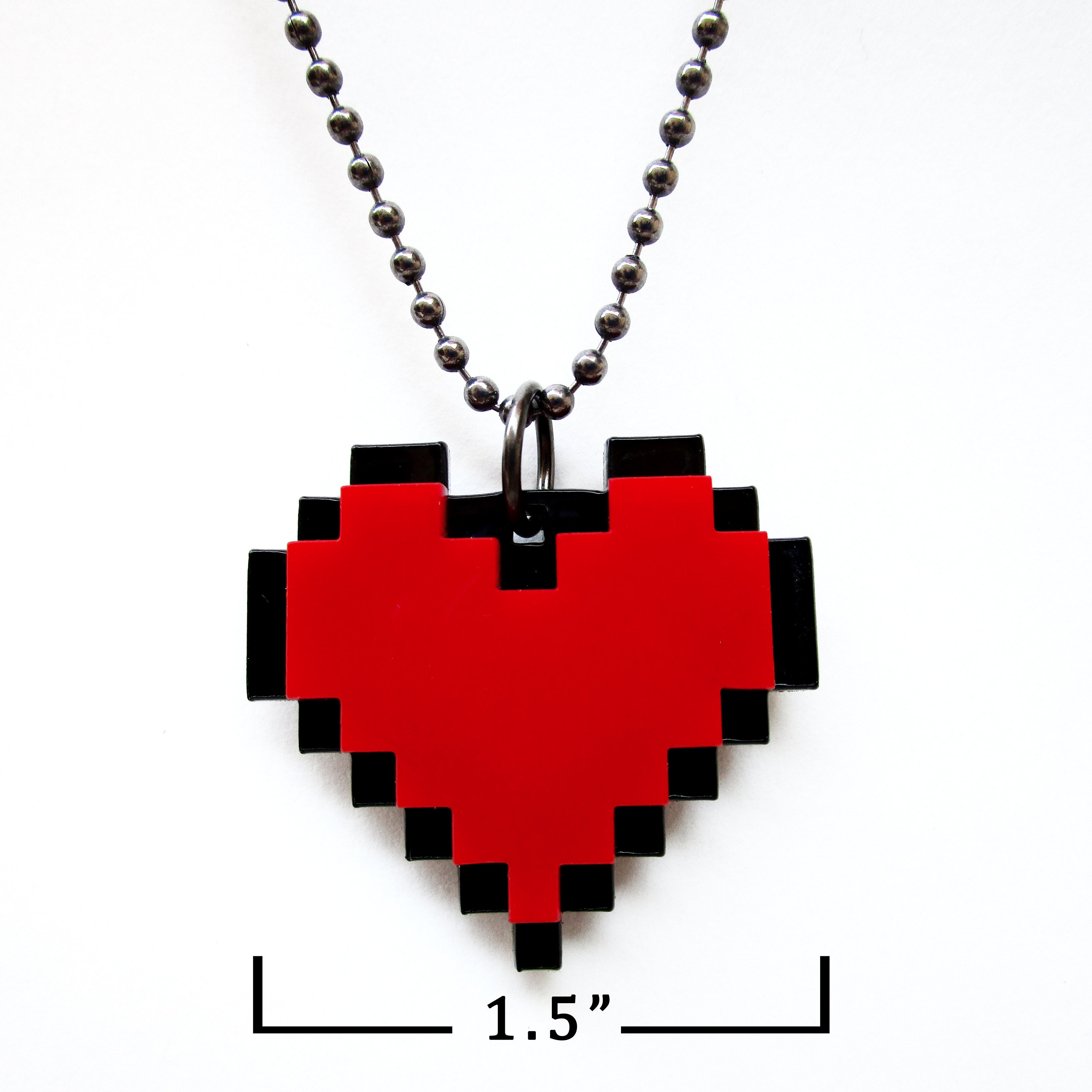 Big Red Pixel Heart Necklace 8 Bit Life Heart Cosplay Pendant | Etsy UK