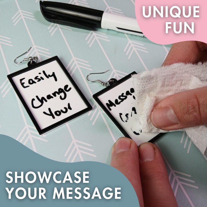 Message Board Dangle Earrings, Large Interactive Protest Resist DIY Artist Statement Jewelry image 5