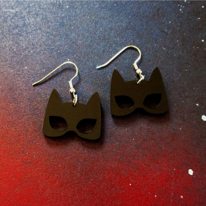 Catwoman Black Mask Silhouette Shape Earrings Cowl Cat Woman Etsy