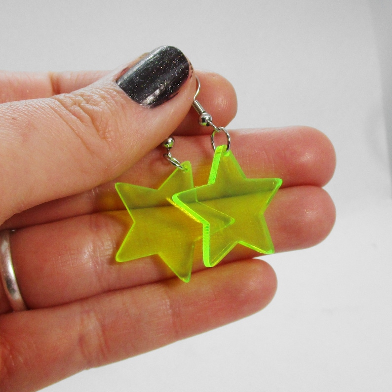 Neon Colors, White or Black Star Pendant Nickel Free Dangle Earrings, Cheap Inexpensive Rave Jewelry image 4