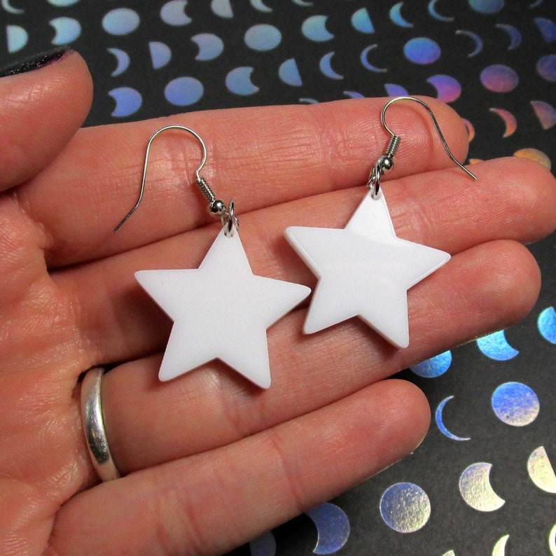 Neon Colors, White or Black Star Pendant Nickel Free Dangle Earrings, Cheap Inexpensive Rave Jewelry image 6