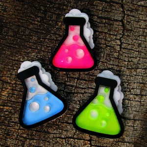 Neon Chemistry Science Experiment Beaker Flask PIN Brooch, Glow Black Light, Chemist Science Teacher Gift
