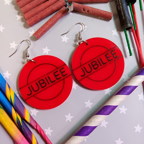 Animated 97 Jubilee Red Circle Costume Earrings, Red Name Cosplay Jewelry