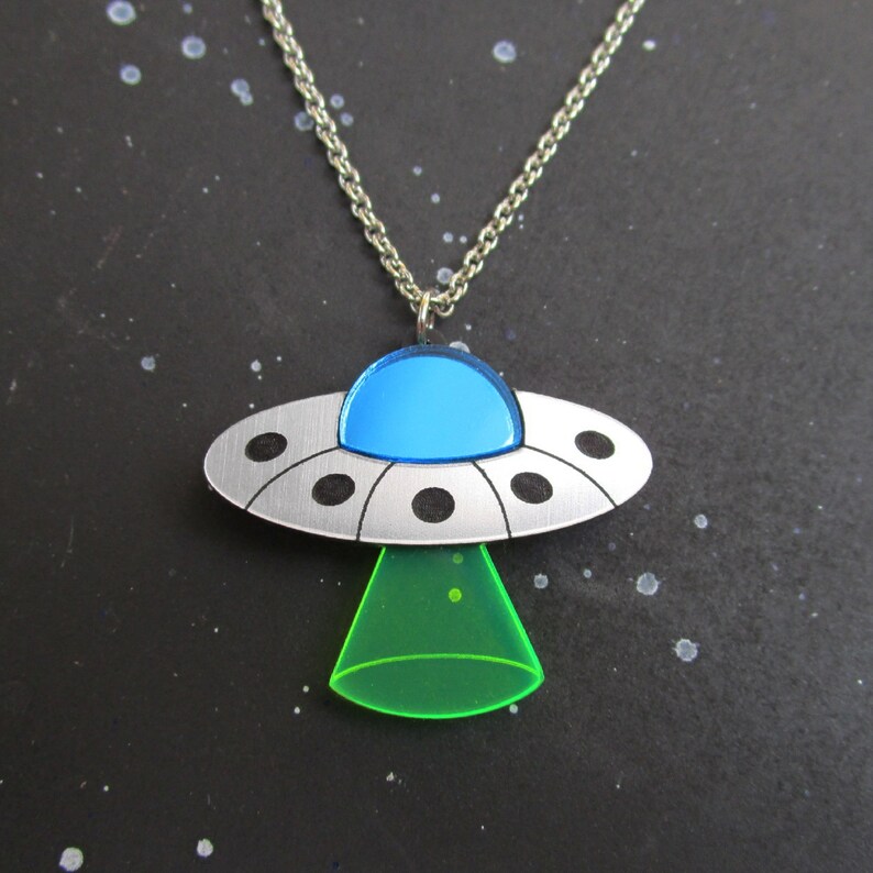 UFO Alien Abduction Flying Saucer Beam Pendant Necklace, Area 51 Rave ...