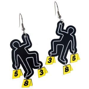 Body Chalk Outline & Evidence Markers Crime Scene Investigator CSI Dangle Earrings, Criminologist Murder Mystery Detective Party Accessories image 7