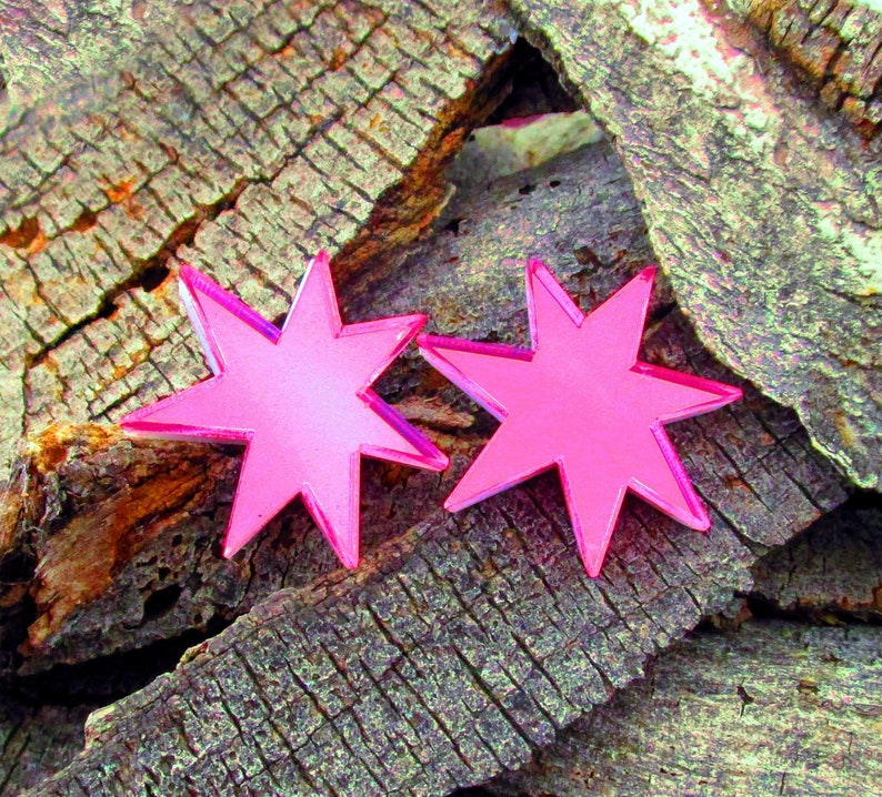 Shiny Pink Star Jem Costume Earrings, 80s Holograms Cosplay Stud Earrings Jewelry image 6