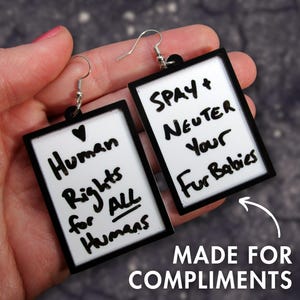 Message Board Dangle Earrings, Large Interactive Protest Resist DIY Artist Statement Jewelry image 7